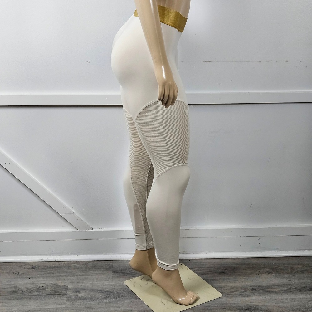 Nike Pro Dri-FIT Womens Leggings Cream Gold Metallic Waistband Mesh Panels Small - Picture 7 of 8
